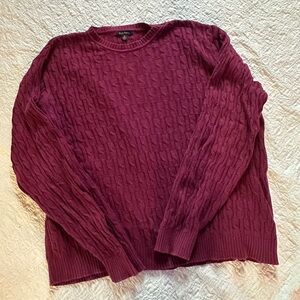 Burgundy Cable Knit Sweater Old Money Luxury 100% Cotton Eclectic Grandpa